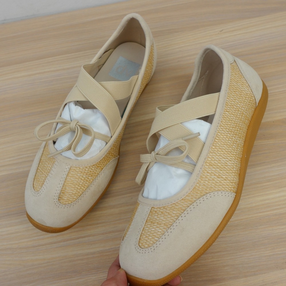 Mary Jane Raffia Balletcore Sneakers Women 6 Neutral Tan Blockette DV Dolce Vita - Picture 2 of 11